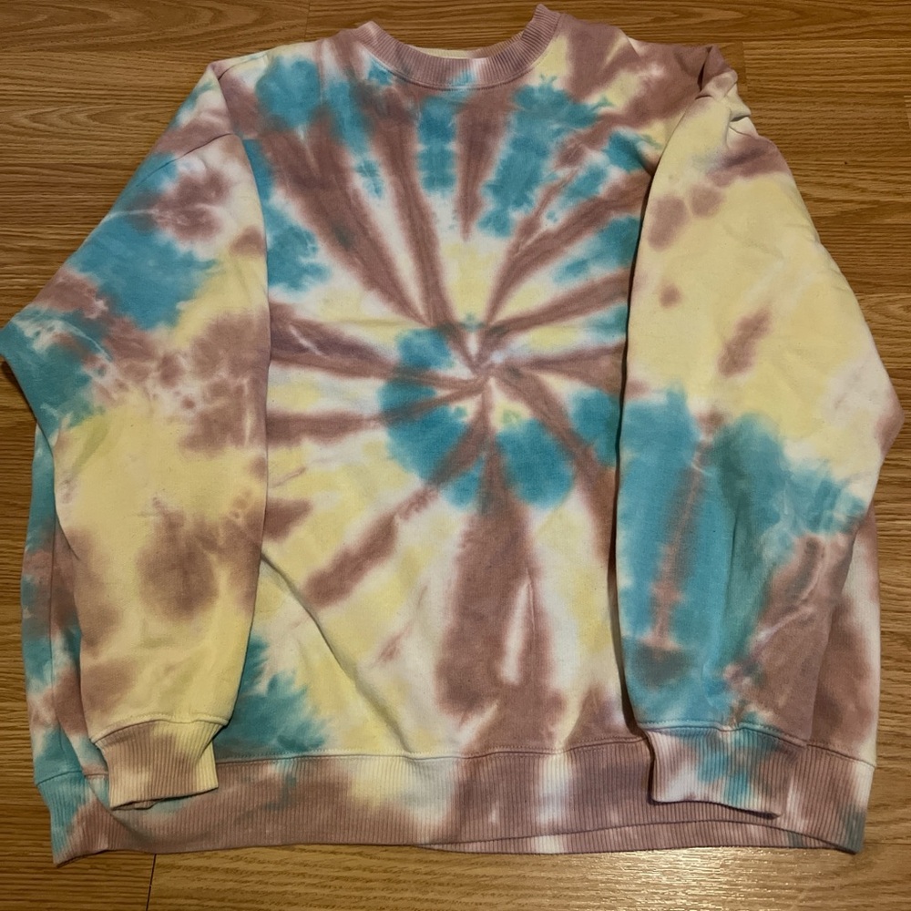 SO Tie-Dye Crewneck Sweatshirt in Blue, Pink & Yellow